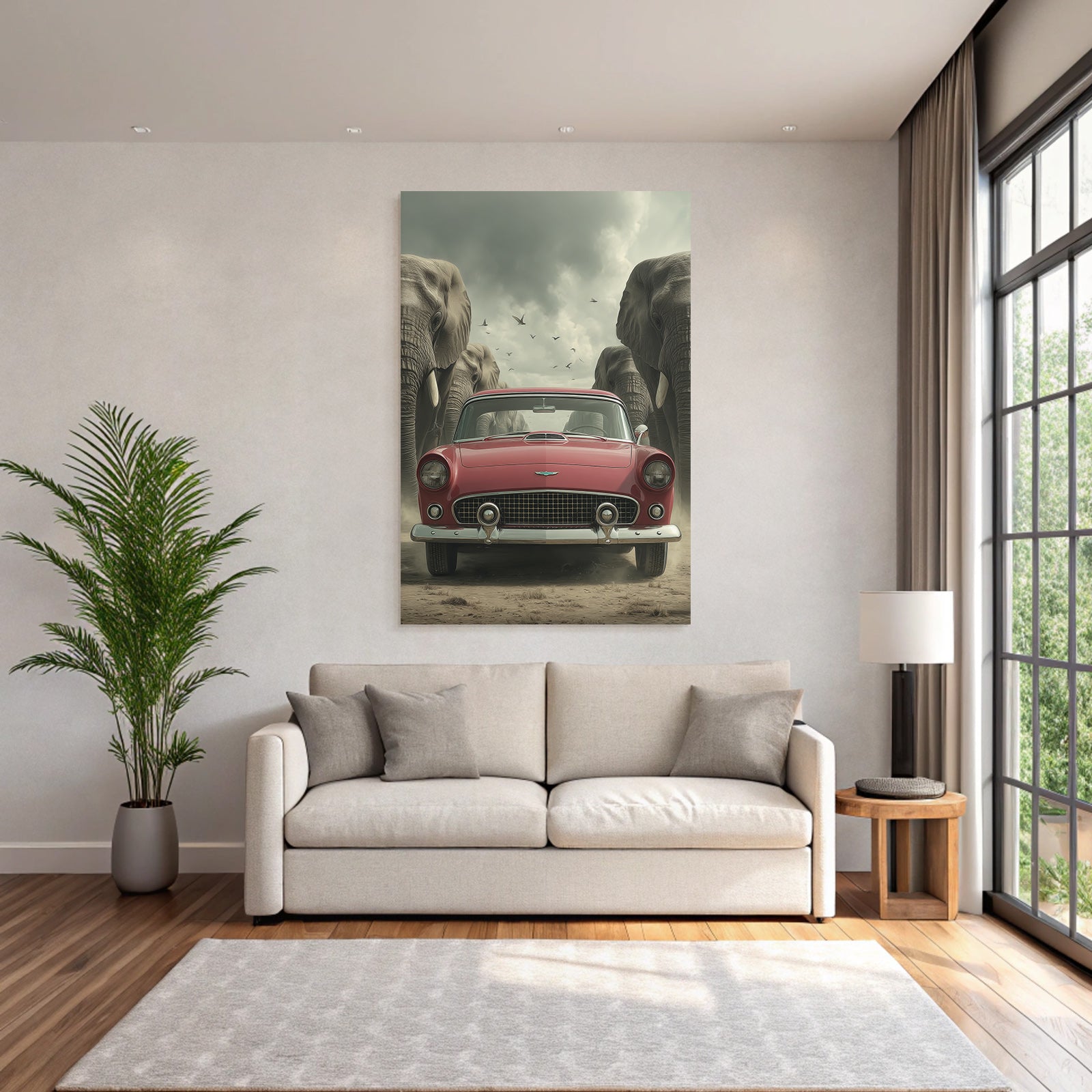 Rote Autos Elefanten Himmel Vintage Szene