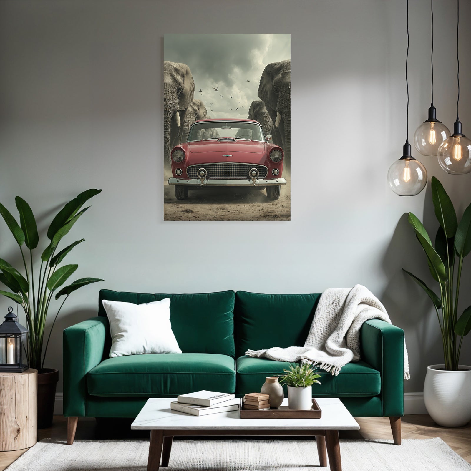 Rote Autos Elefanten Himmel Vintage Szene