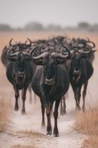 Wildebeests Im Grasland Mit Gekrümmten Hörnern | Safari und Wildtiere | Tiere