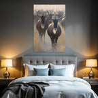 Wildebeests In Natur Setting Misty African Savanna