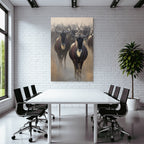 Wildebeests In Natur Setting Misty African Savanna