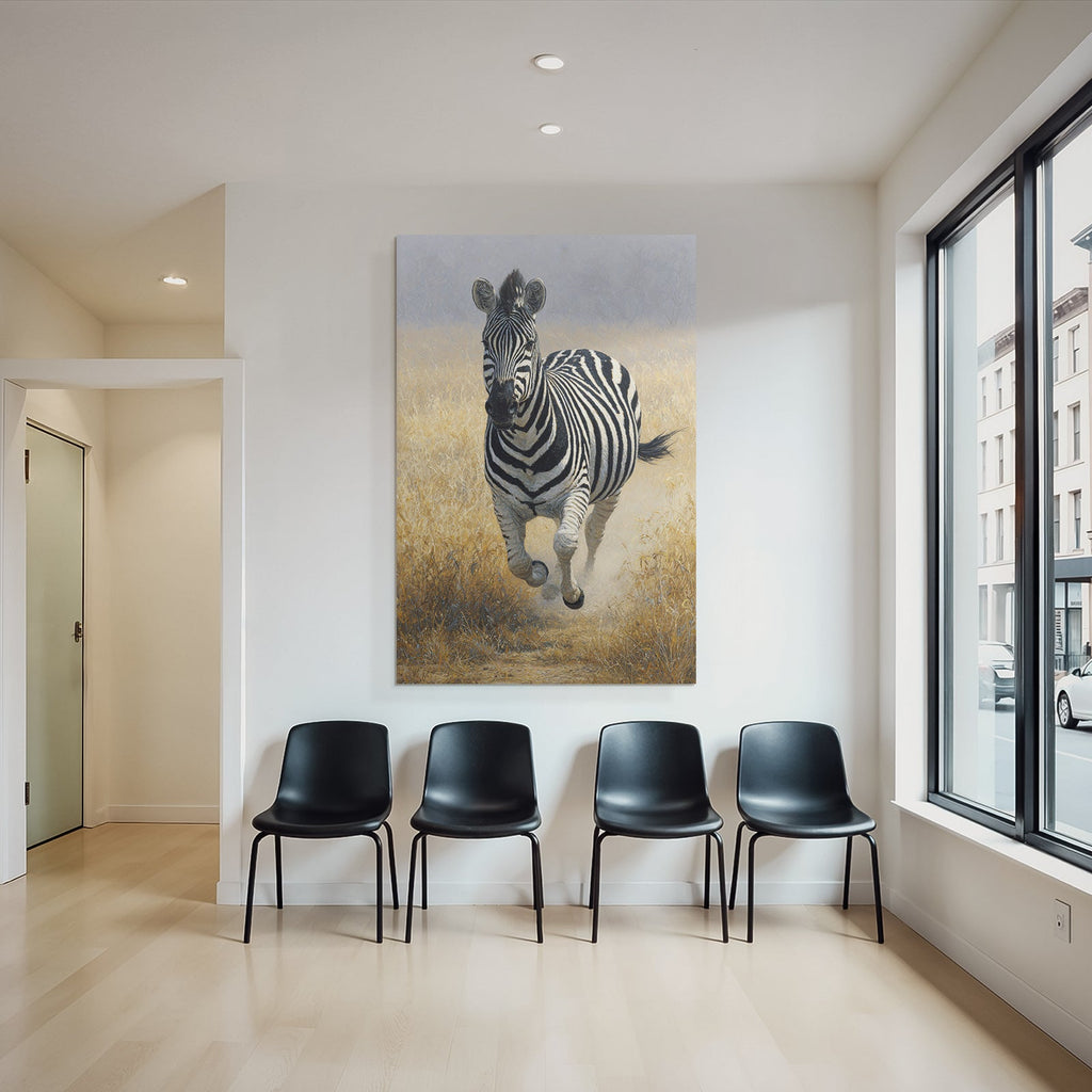 Zebra Laüft Durch Eine Grüne Landschaft Mit Trockenen Gras