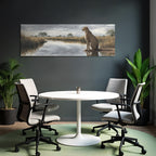 Cheetah Am Wasser Mit Reflektion Und Savanne Himmel
