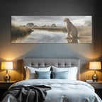 Cheetah Am Wasser Mit Reflektion Und Savanne Himmel