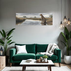 Cheetah Am Wasser Mit Reflektion Und Savanne Himmel