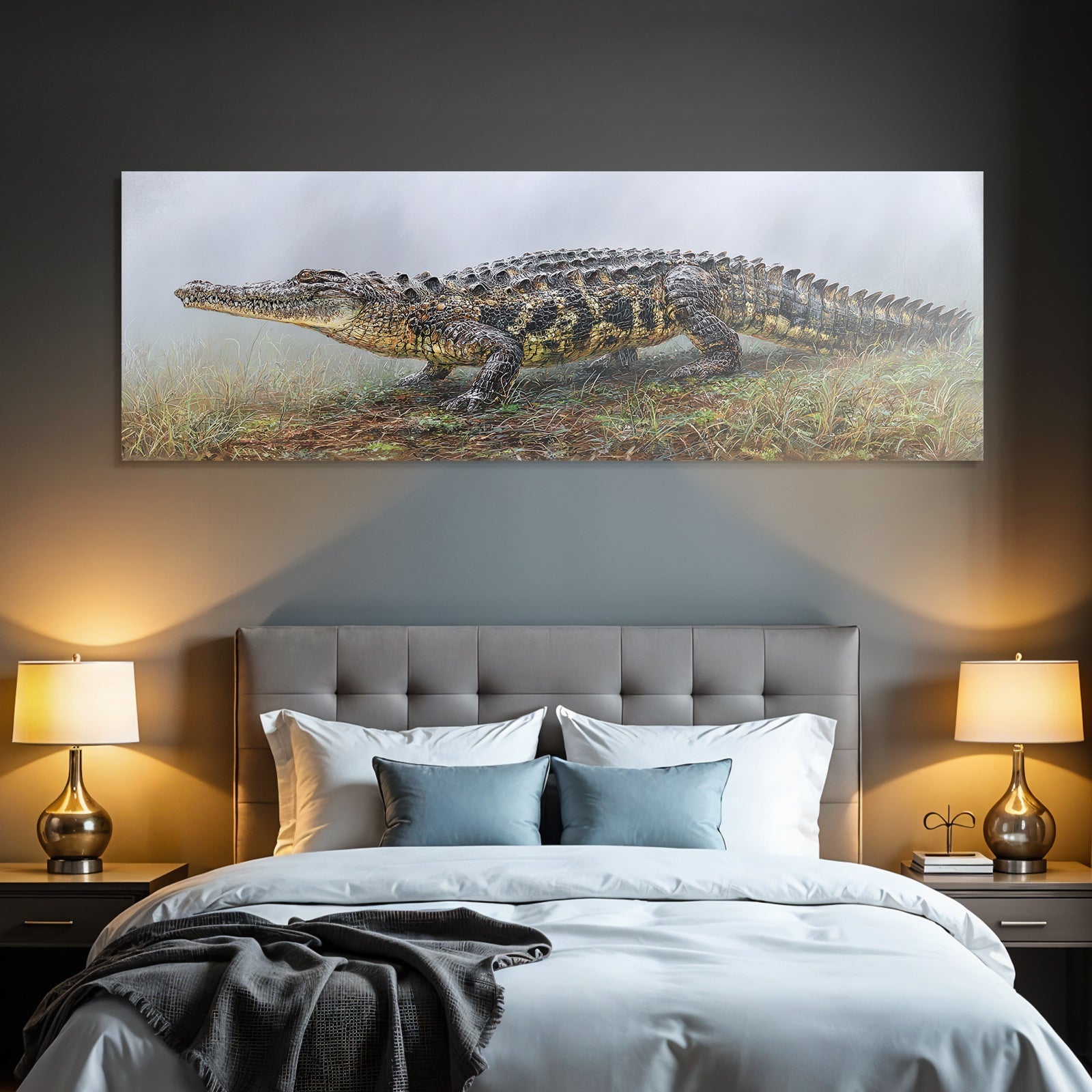 Crocodile Realistische Illustration Mistige Umgebung
