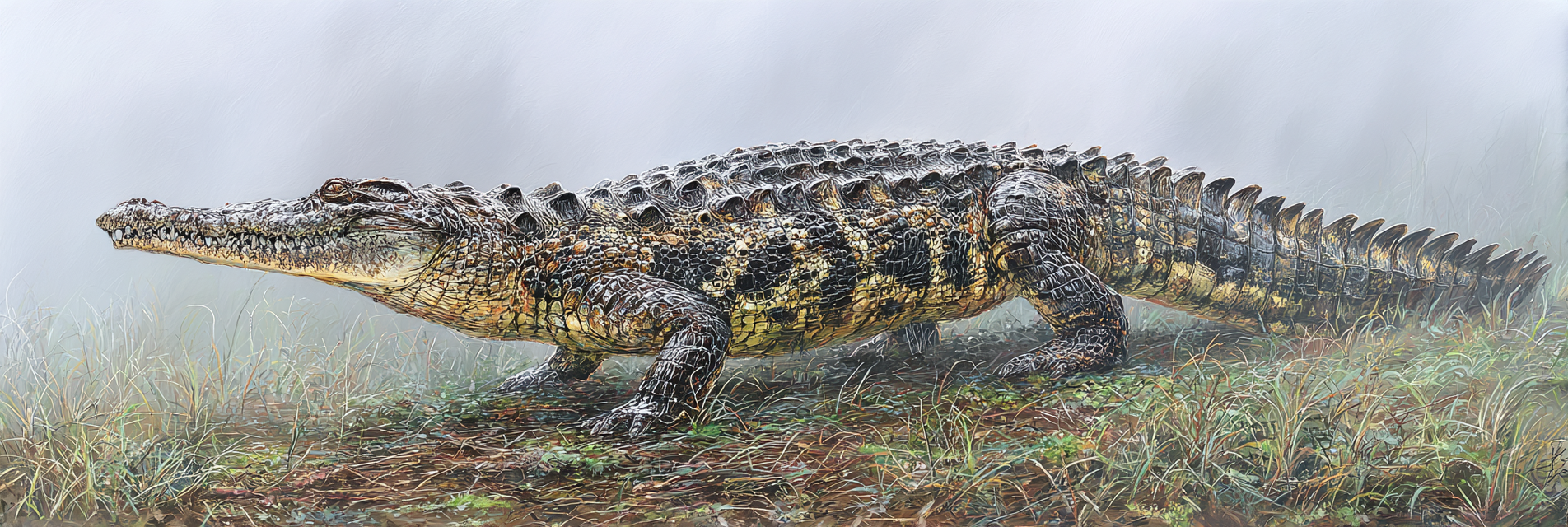 Crocodile Realistische Illustration Mistige Umgebung | Safari und Wildtiere | Tiere