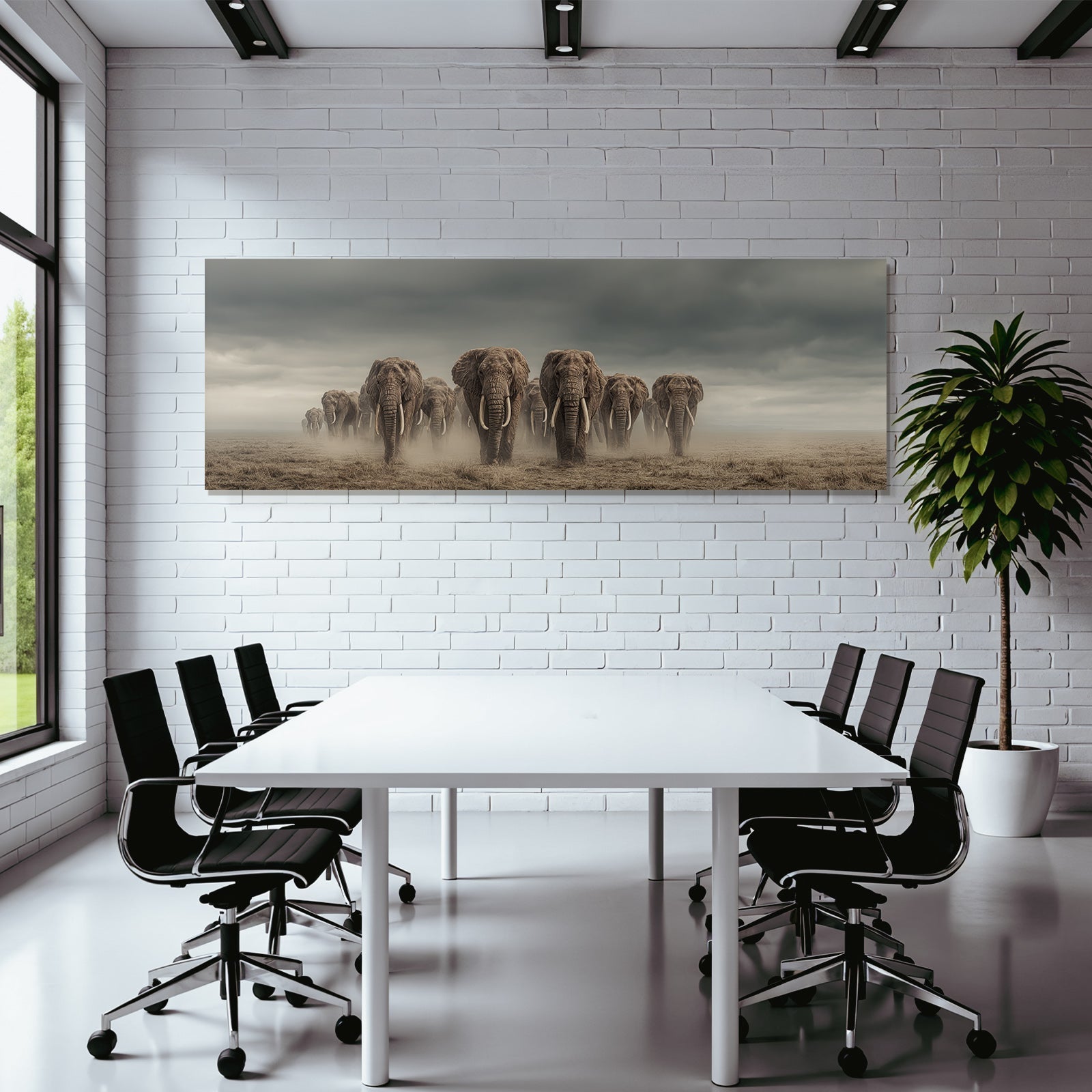 Elefanten Auf Der Trockenen Landlandschaft Unter Dem Wolkigen Himmel