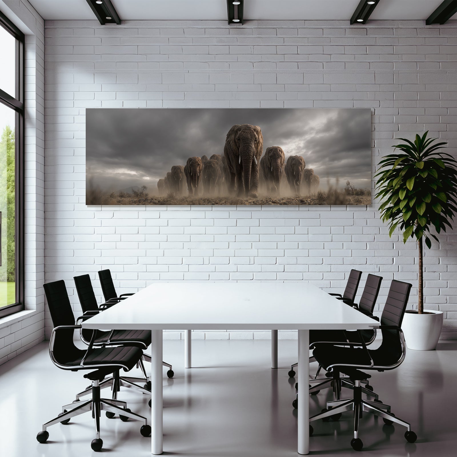 Elefanten Durch Das Staubige Landschaft Unter Einem Dramatischen Himmel