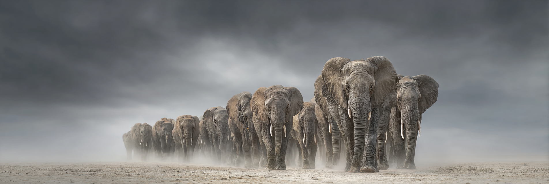 Elefanten Gehen Durch Eine Dustige Landschaft | Safari und Wildtiere | Tiere