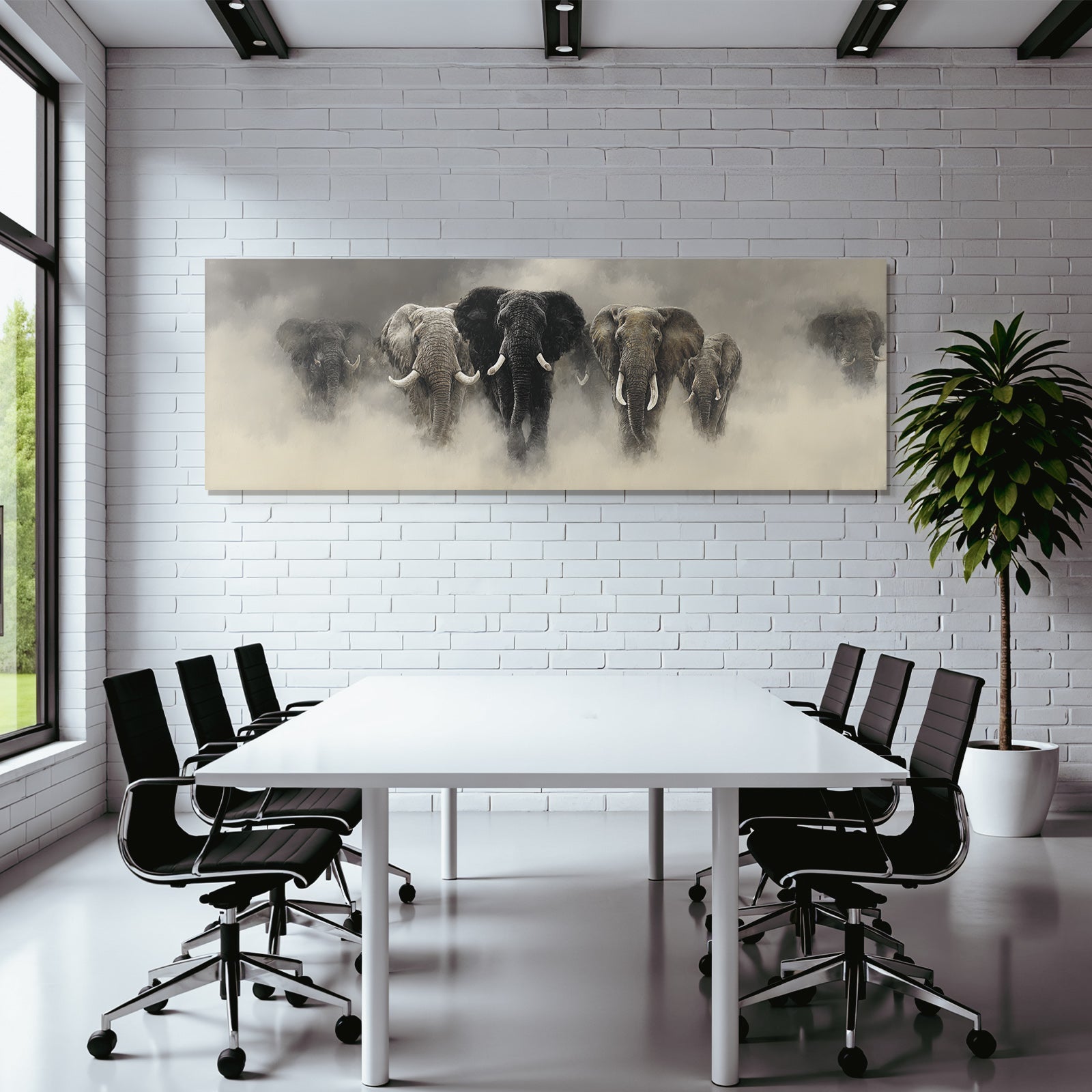 Elefanten Im Nebel Kunstvolle Darstellung Mit Atmosphäre