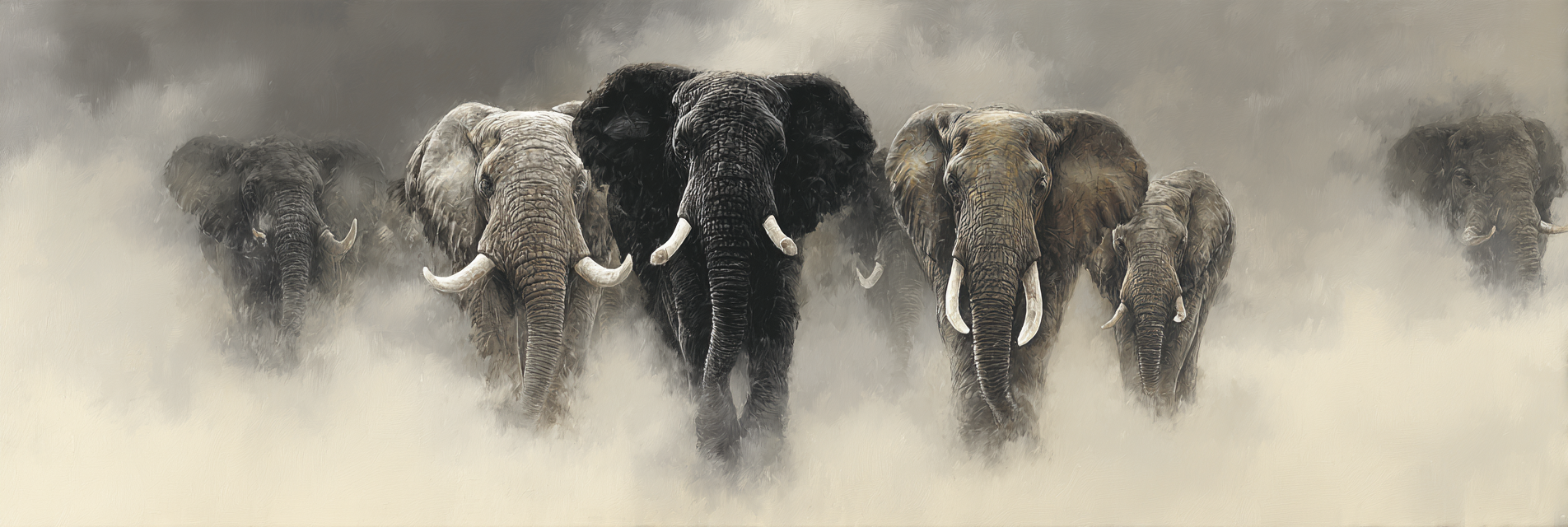 Elefanten Im Nebel Kunstvolle Darstellung Mit Atmosphäre | Safari und Wildtiere | Tiere