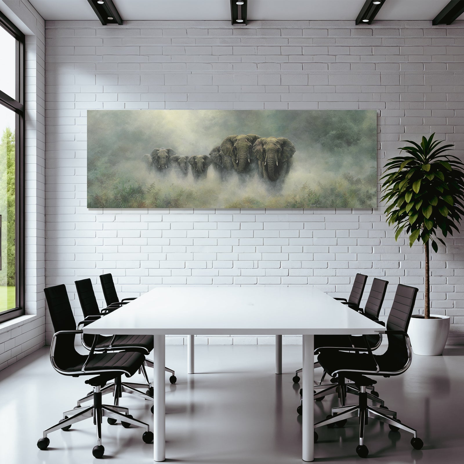 Elefanten Im Nebel Mistige Landschaft Ruhige Atmosphäre