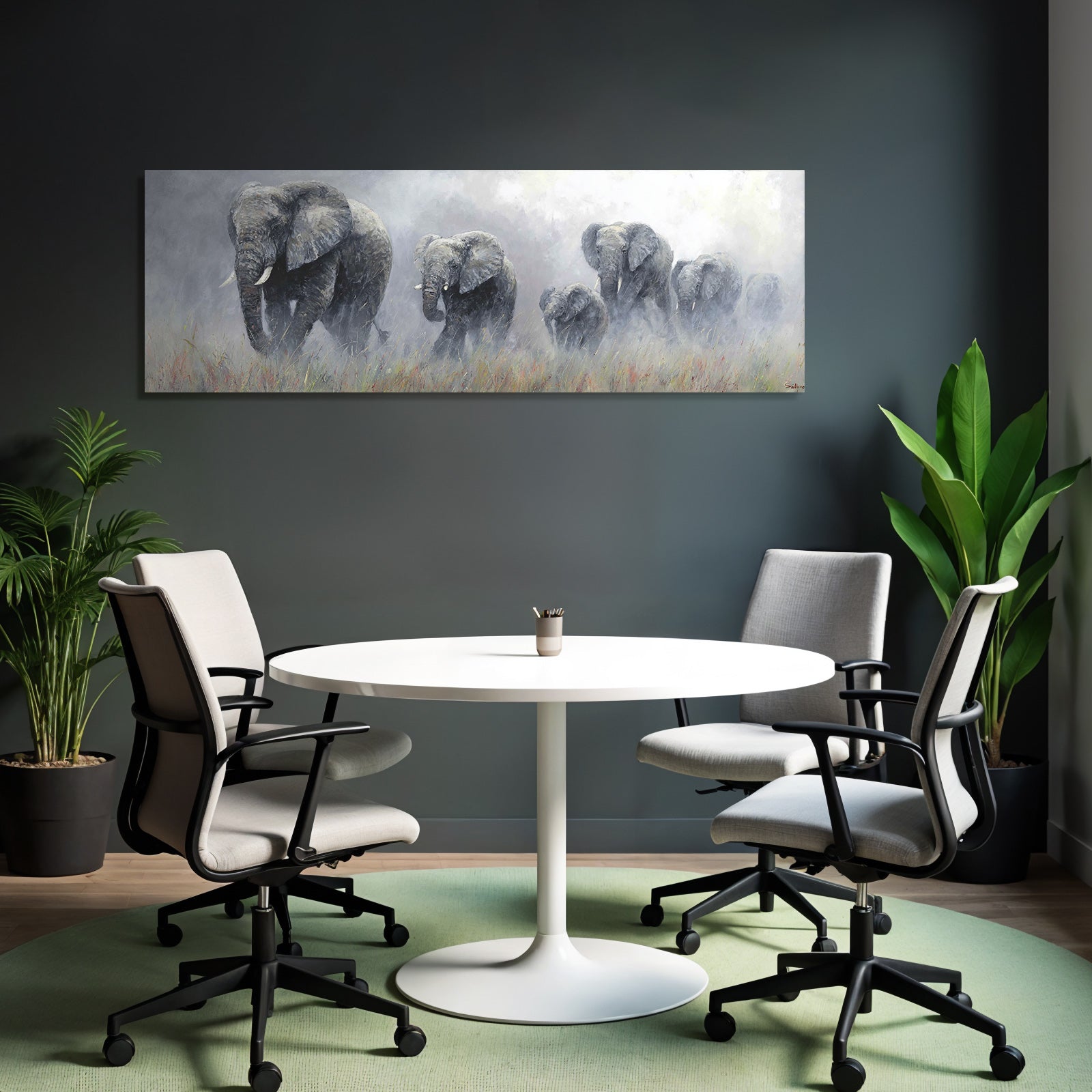 Elefanten Im Nebelhafte Landschaft Semi Realistisch
