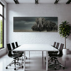 Elefanten In Der Natur Dramatische Stimmung Mit Dunklen Wolken