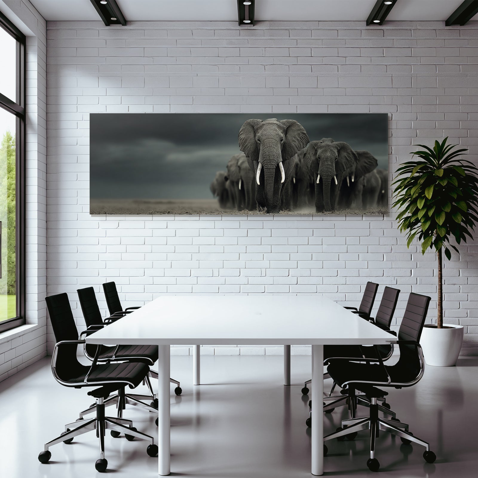 Elefanten In Der Natur Dramatische Stimmung Mit Dunklen Wolken