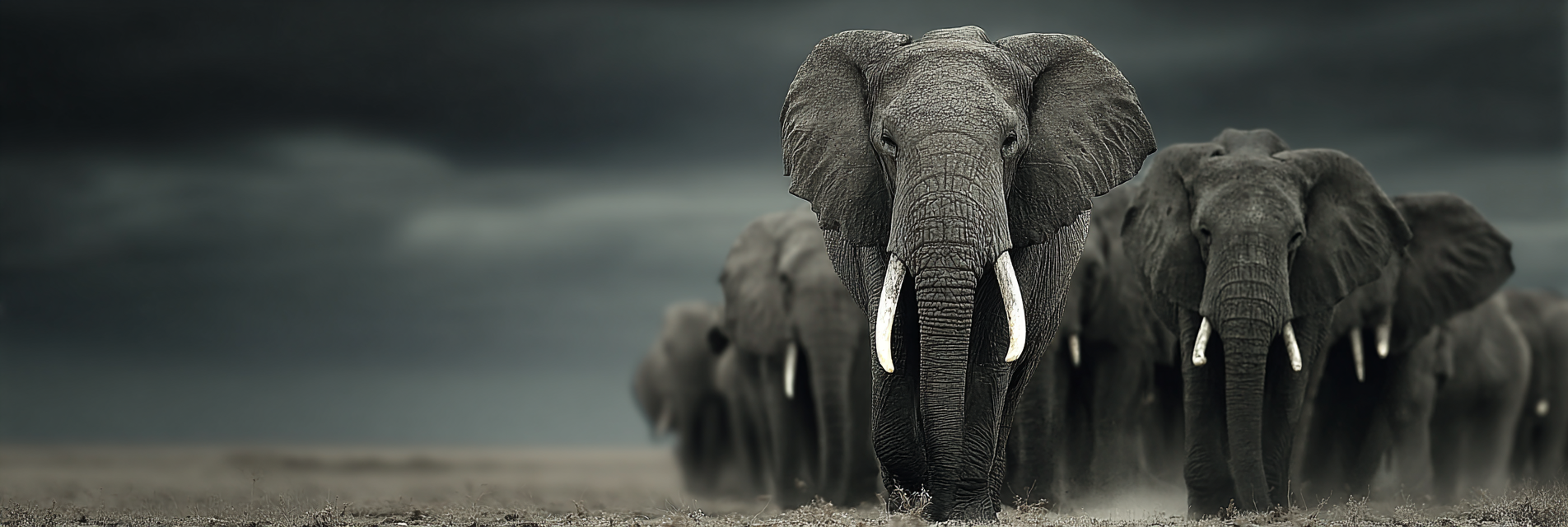 Elefanten In Der Natur Dramatische Stimmung Mit Dunklen Wolken | Safari und Wildtiere | Tiere