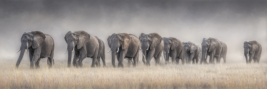 Elefanten In Der Natur Im Misty Landscape | Safari und Wildtiere | Tiere