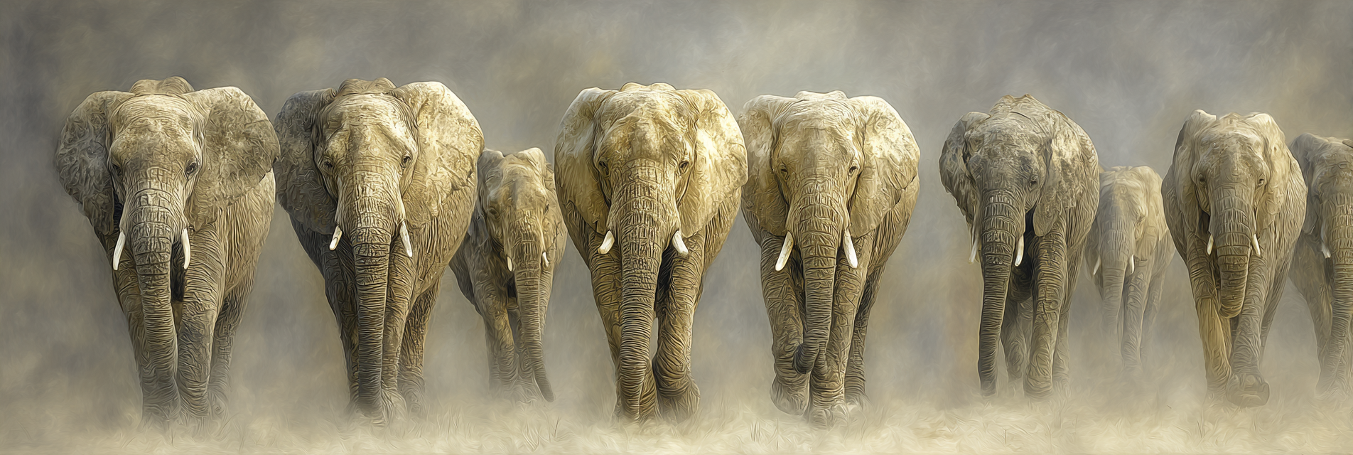 Elefanten In Der Natur Mit Mistigem Hintergrund | Safari und Wildtiere | Tiere