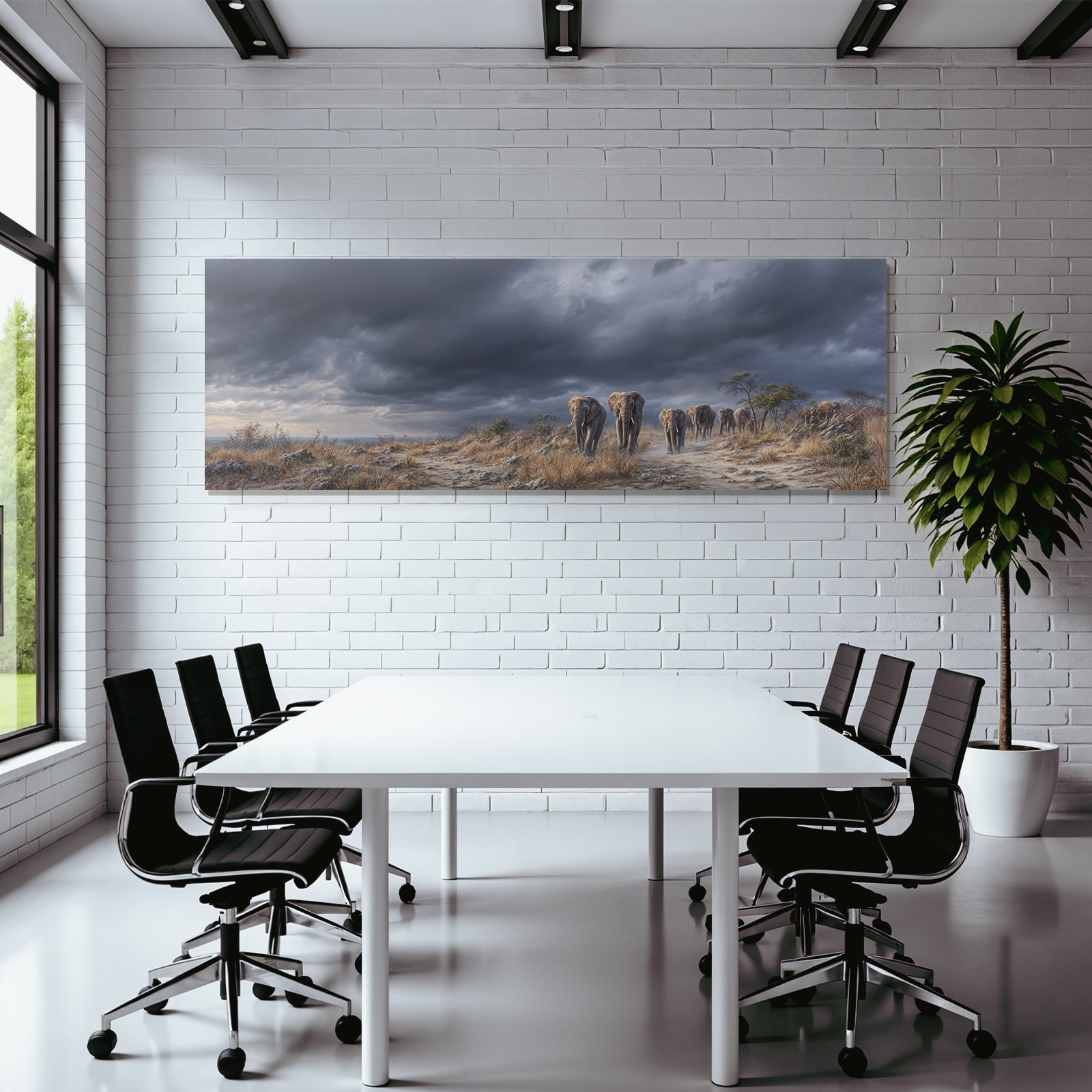 Elefanten In Der Savanne Unter Dunklen Wolken