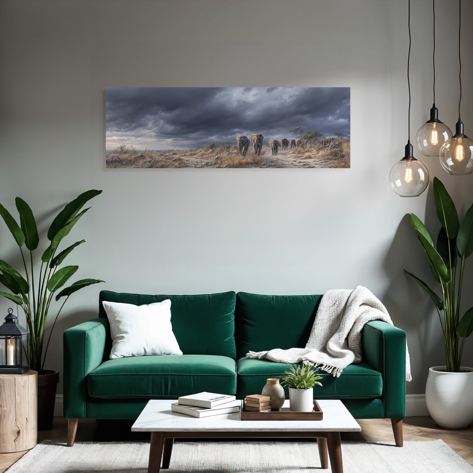 Elefanten In Der Savanne Unter Dunklen Wolken