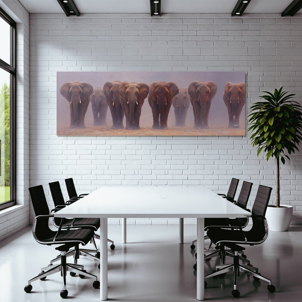 Elefanten In Nebel Stilisiert Kunstwerk
