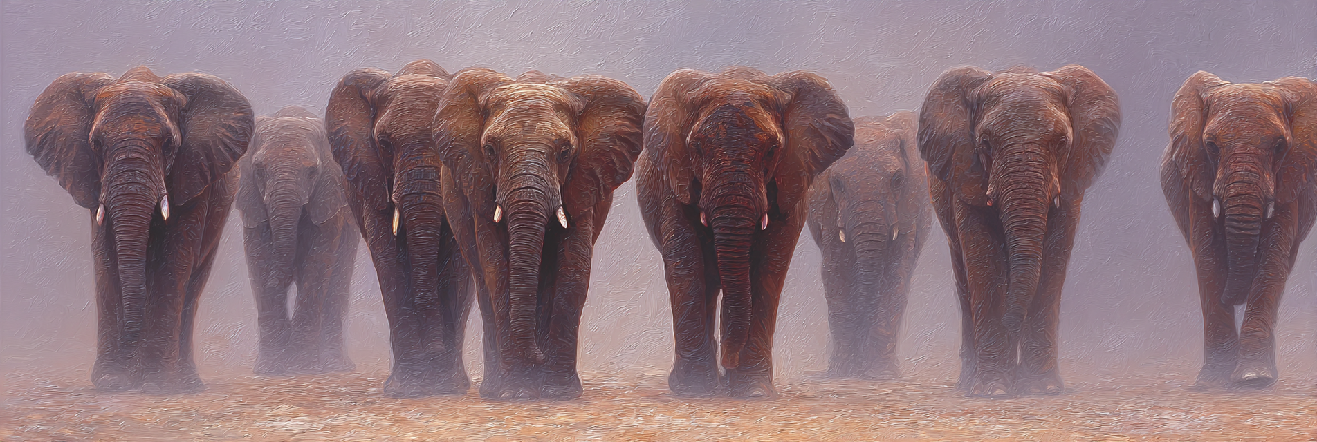 Elefanten In Nebel Stilisiert Kunstwerk | Safari und Wildtiere | Tiere