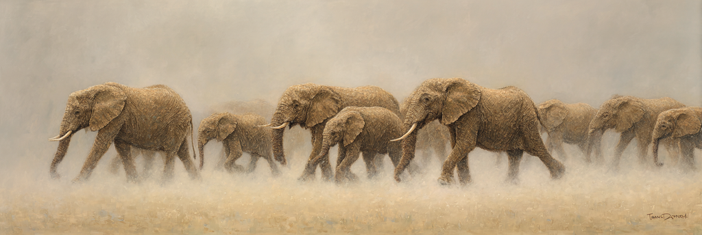 Elefanten In Nebliger Landschaft Mit Serenem Atmosphäre | Safari und Wildtiere | Tiere