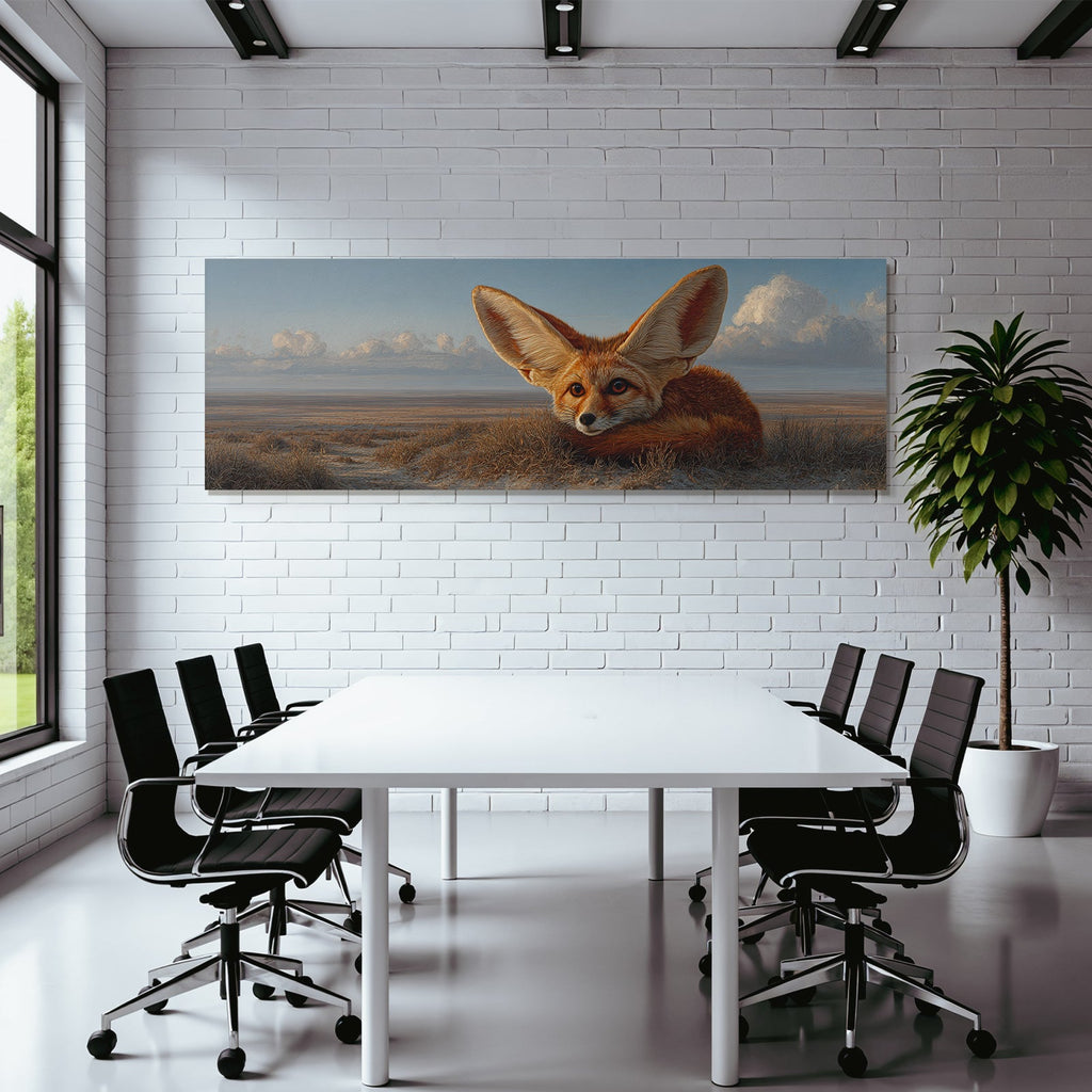 Fenek Fuchs In Der Natürlichen Umgebung Mit Gras Und Wolkigem Himmel