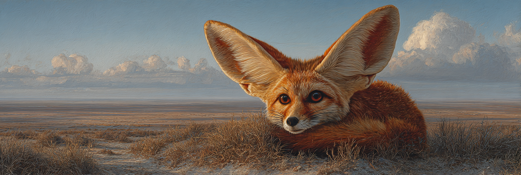 Fenek Fuchs In Der Natürlichen Umgebung Mit Gras Und Wolkigem Himmel | Safari und Wildtiere | Tiere