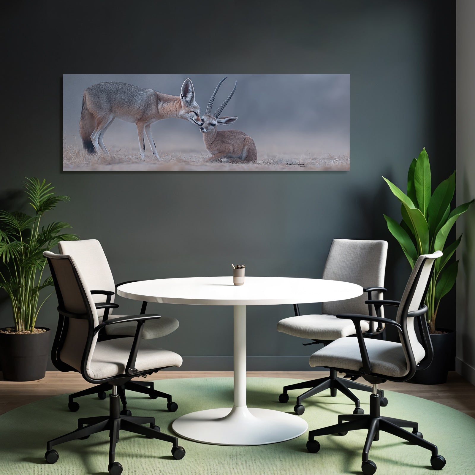 Fennekschleichkatze Und Junge Gazelle Nuzzling In Natur Serde Atmosphere