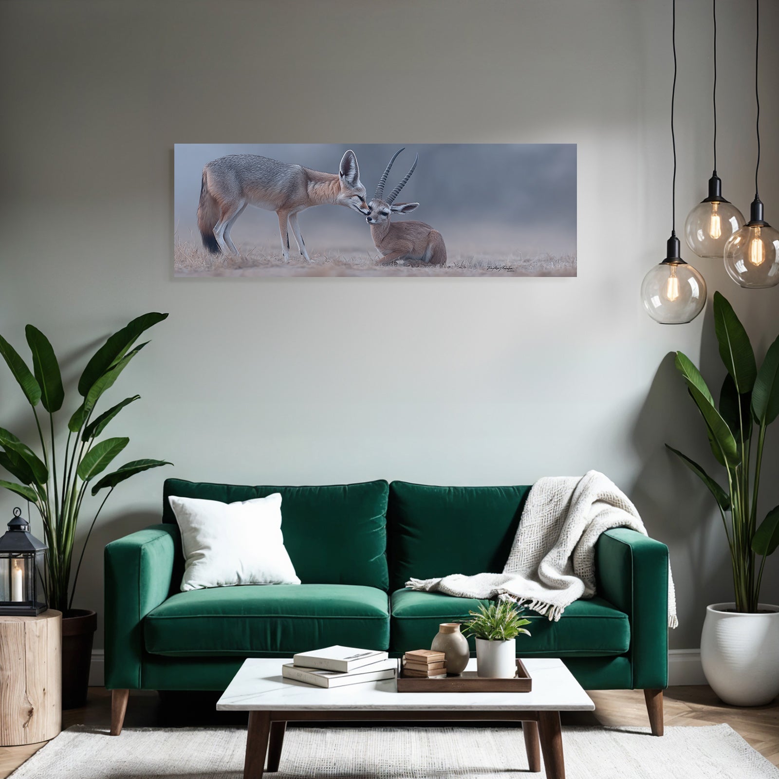 Fennekschleichkatze Und Junge Gazelle Nuzzling In Natur Serde Atmosphere