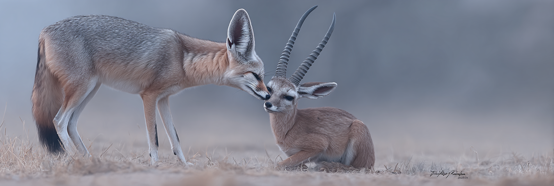 Fennekschleichkatze Und Junge Gazelle Nuzzling In Natur Serde Atmosphere | Safari und Wildtiere | Tiere