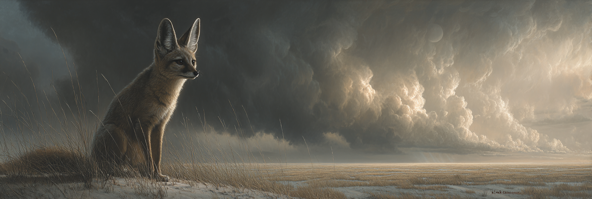 Fox In Open Landscape Moody Sky Digital Artwork | Safari und Wildtiere | Tiere