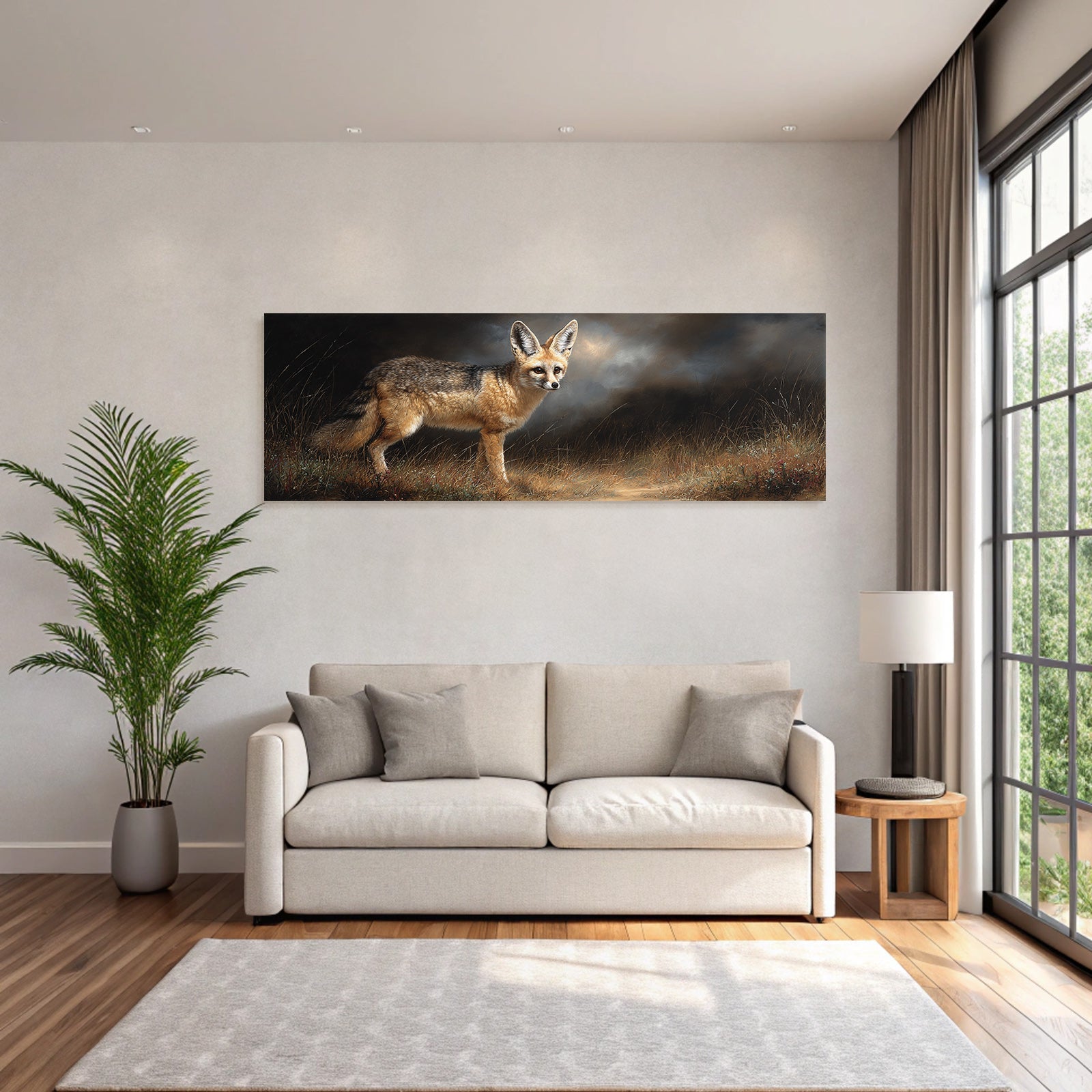 Fuchs In Einer Grünen Landschaft Mit Störung Hintergrund