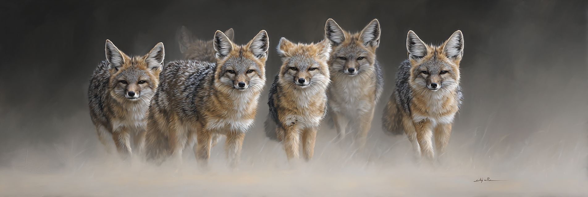 Fünf Fähren Im Nebligen Umfeld Braunes Fell Malerisch Darstellung | Safari und Wildtiere | Tiere