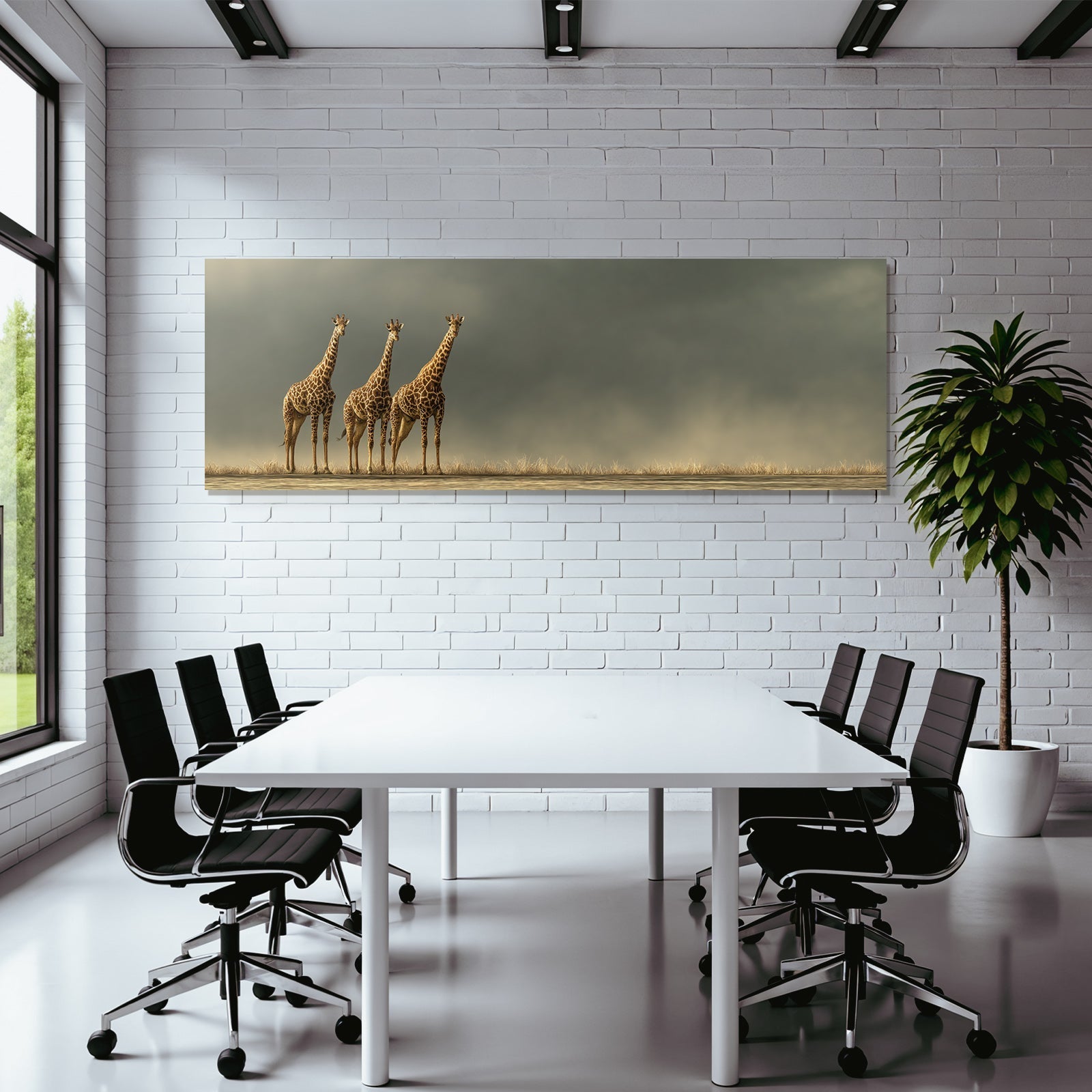 Giraffen Vor Wolkigem Himmel Auf Grüner Weise