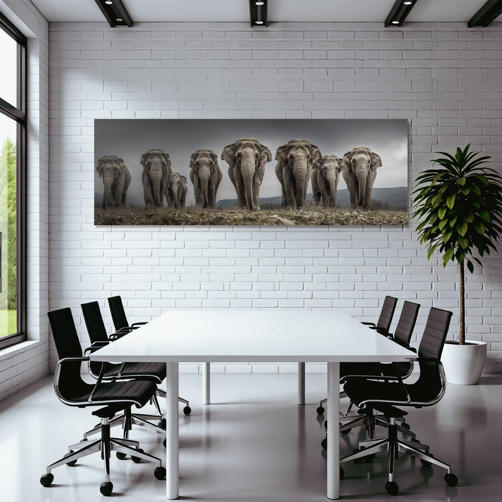 Gruppe Elefanten Stehend Vor Motivierendem Himmel Landscape