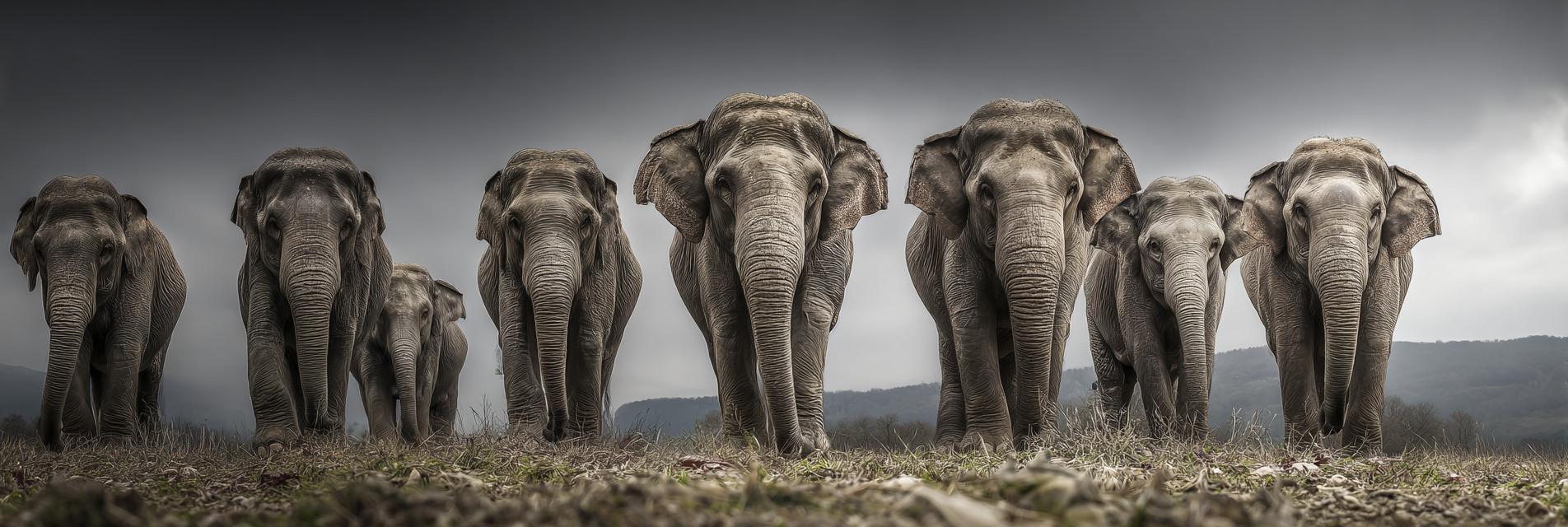 Gruppe Elefanten Stehend Vor Motivierendem Himmel Landscape | Safari und Wildtiere | Tiere