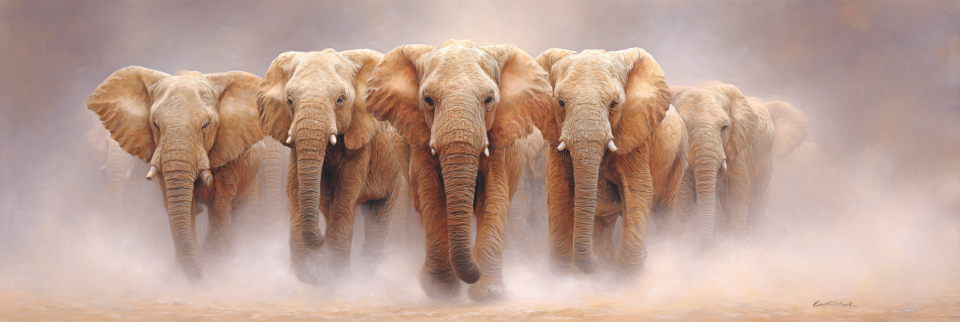 Gruppe Elephanten In Bewegung Warme Atmosphäre Natürliche Umgebung | Safari und Wildtiere | Tiere