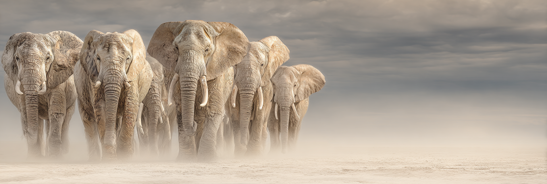 Gruppe Elephants In Trockener Landschaft Schauspiel Der Graü Himmel | Safari und Wildtiere | Tiere