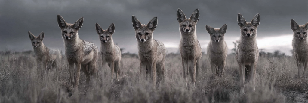 Gruppe Von Fuchsartigen N Im Gras Himmel Moody | Safari und Wildtiere | Tiere