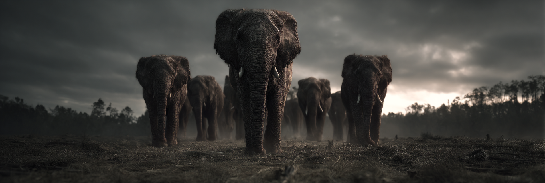 Gruppen Elefanten Im Stimmungsvollen Umfeld Während Dämmerung | Safari und Wildtiere | Tiere
