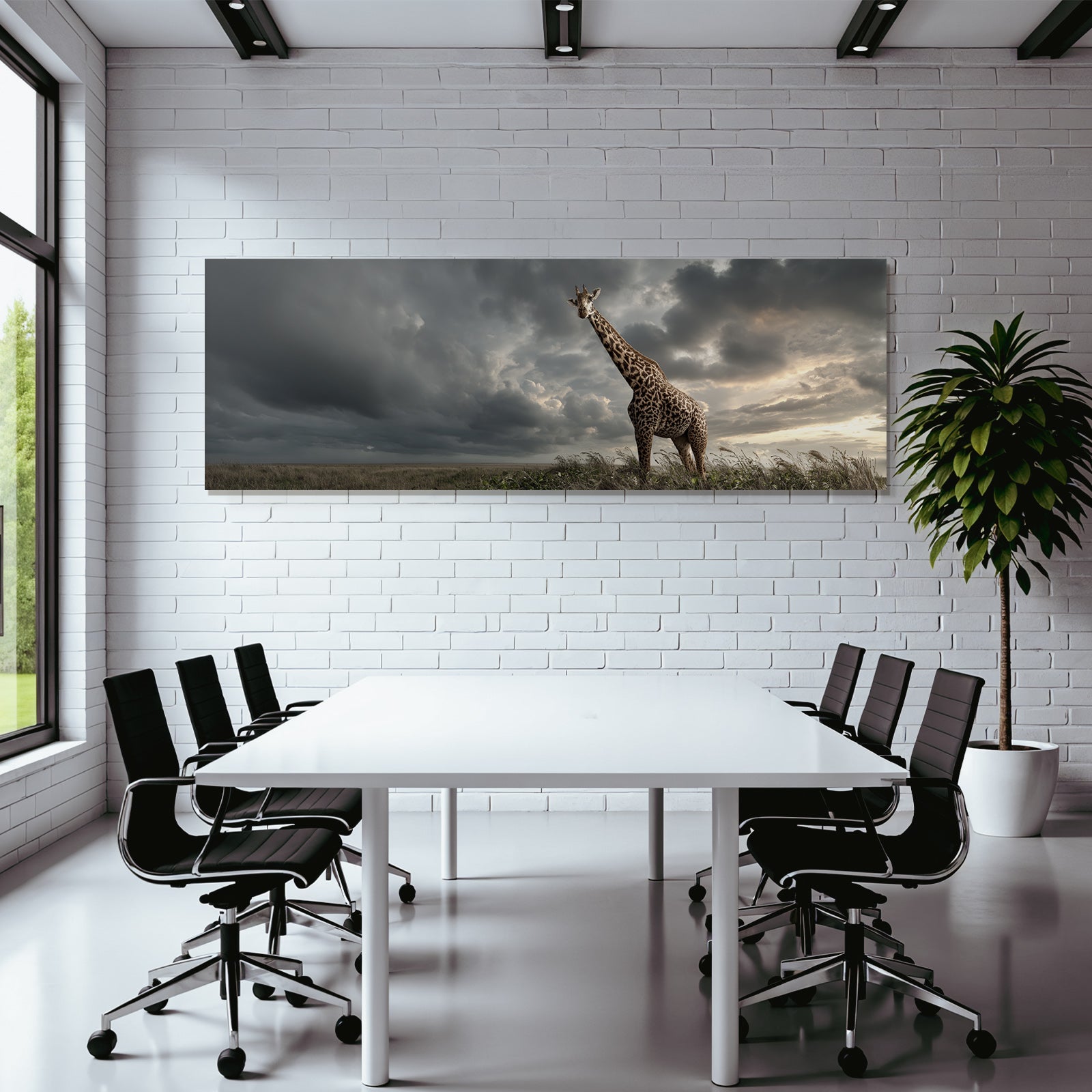 Hohe Giraffe Im Grünen Landschaft Unter Dramatischem Himmel