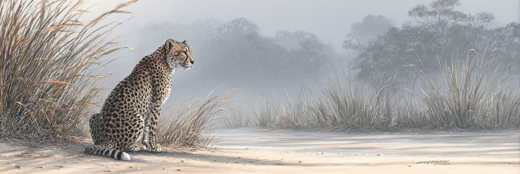 Leopard In Nebliger Landschaft Umgeben Von Gras Und Bäumen | Safari und Wildtiere | Tiere