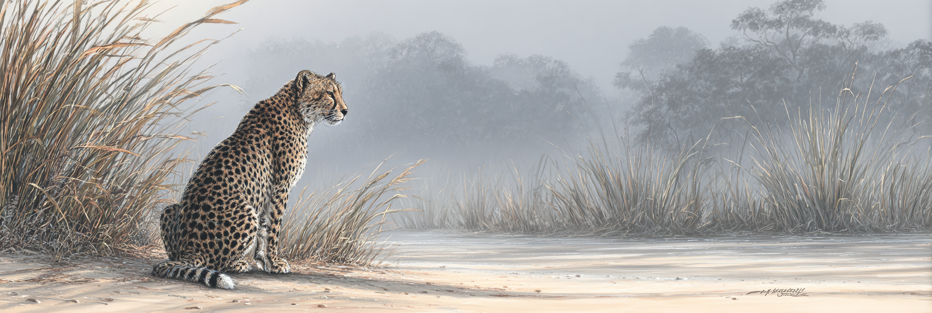 Leopard In Nebliger Landschaft Umgeben Von Gras Und Bäumen | Safari und Wildtiere | Tiere