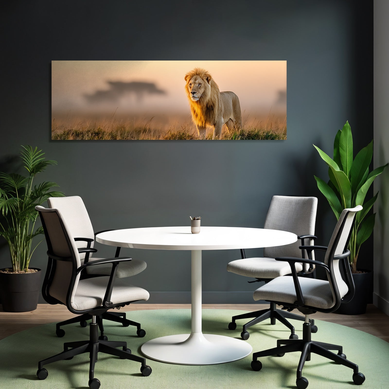 Lion Im Feld Bei Sonnenaufgang Oder Sonnenuntergang Goldenes Licht