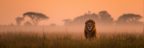 Lion Im Feld Bei Sonnenuntergang Mit Nebeligem Hintergrund | Safari und Wildtiere | Tiere
