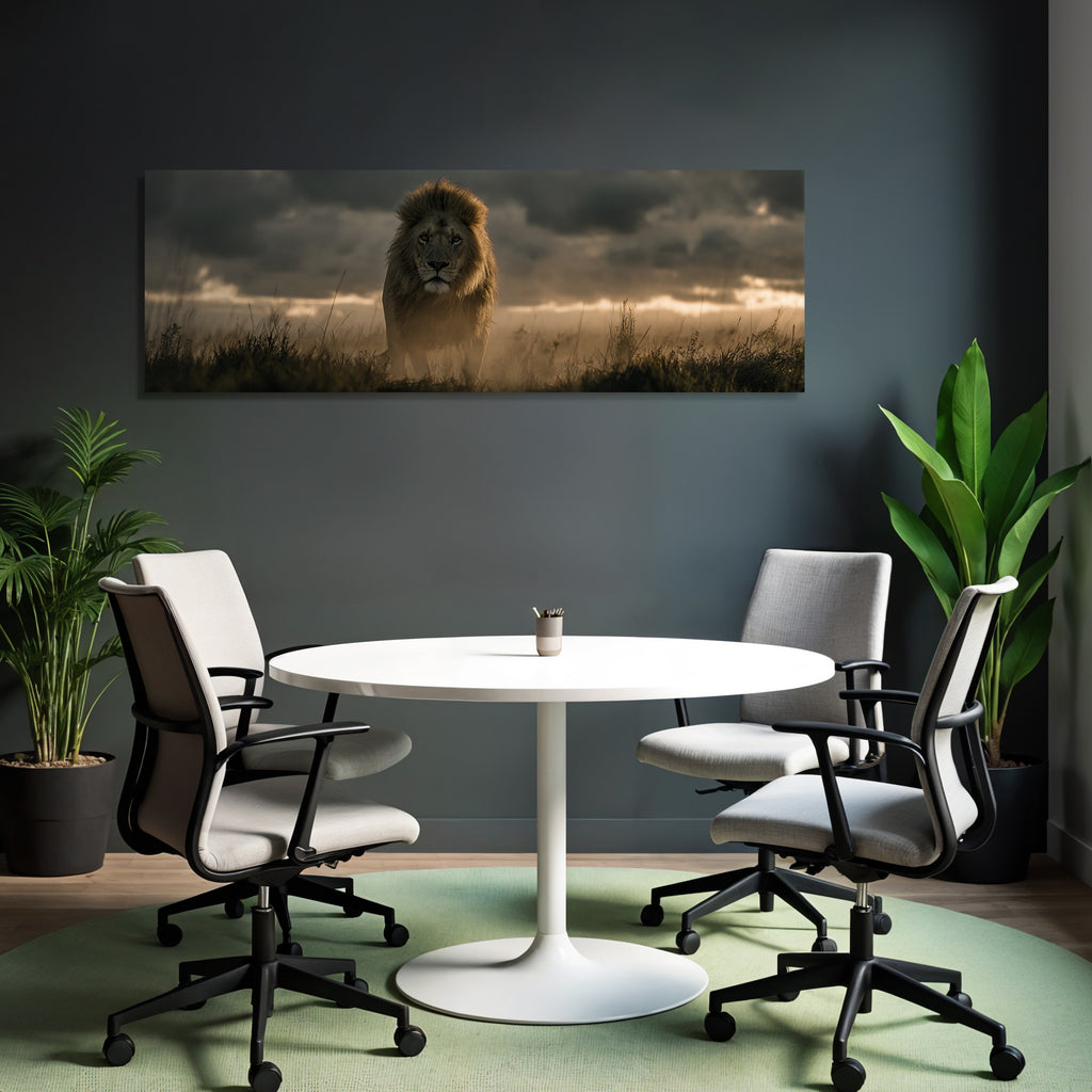 Lion Im Feld Mit Dramatischem Himmel