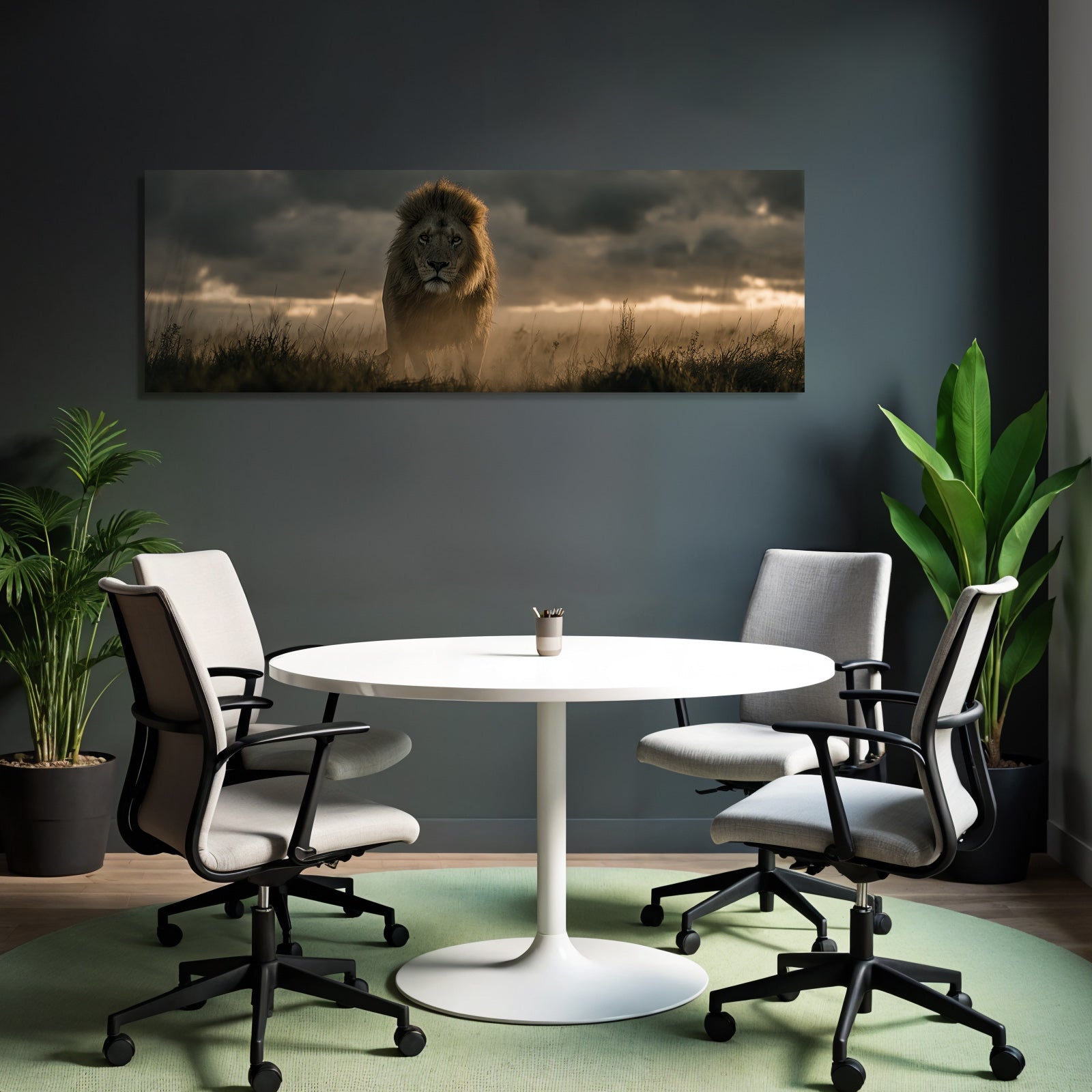 Lion Im Feld Mit Dramatischem Himmel
